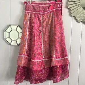 Boho Chic Pink & Red Floral Mixed Print Wrap Skirt